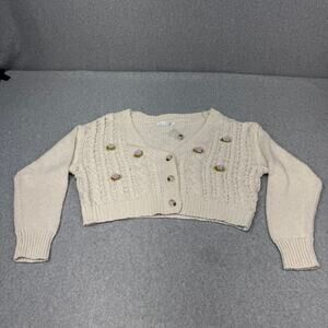 ALTAR-D STATE Women's Sweater Cream/Pink Crotched Roses Button Down Size M NEW!